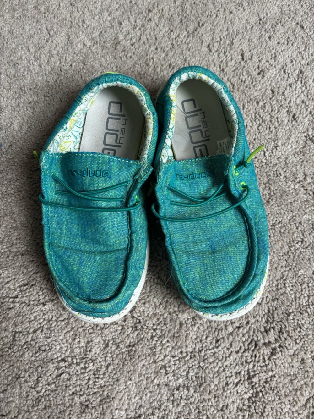 Hey Dude Kids Slip-On Sneakers in Teal and Lime Accent
